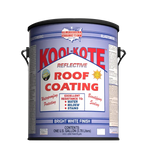 Bright white roof coating bucket with reflective roof coating label and side handle