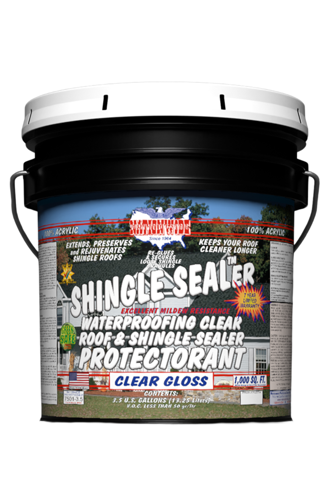SHINGLE SEALER™ clear gloss roof and shingle waterproofing sealer in black plastic bucket