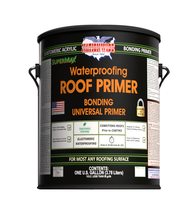 Roof waterproofing primer bucket, bonding universal primer label, 1 U.S. gal