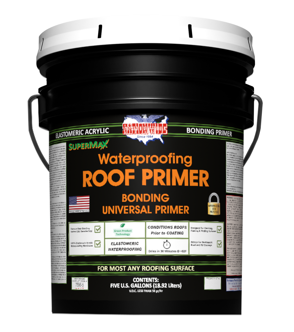 Roof waterproofing primer bucket, bonding universal primer label, 5 U.S. gal