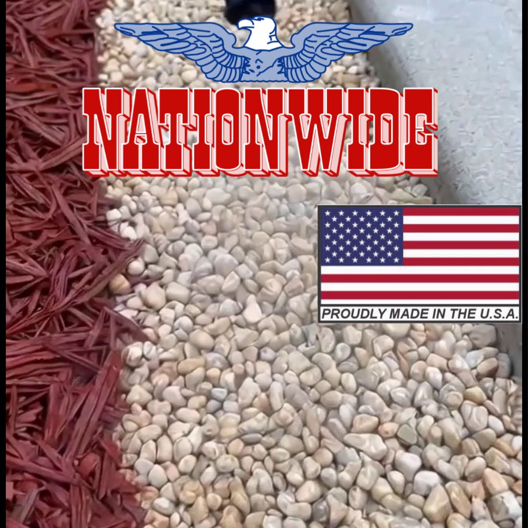 Mulch glue promo label with U.S. flag and Nationwide text